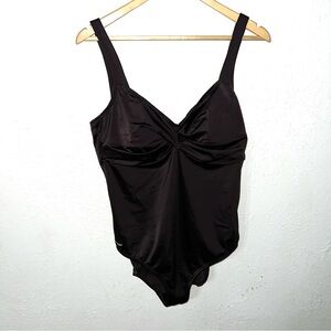 Speedo Brown Shaping Cross Front Knot One Piece Swimsuit Size 18.